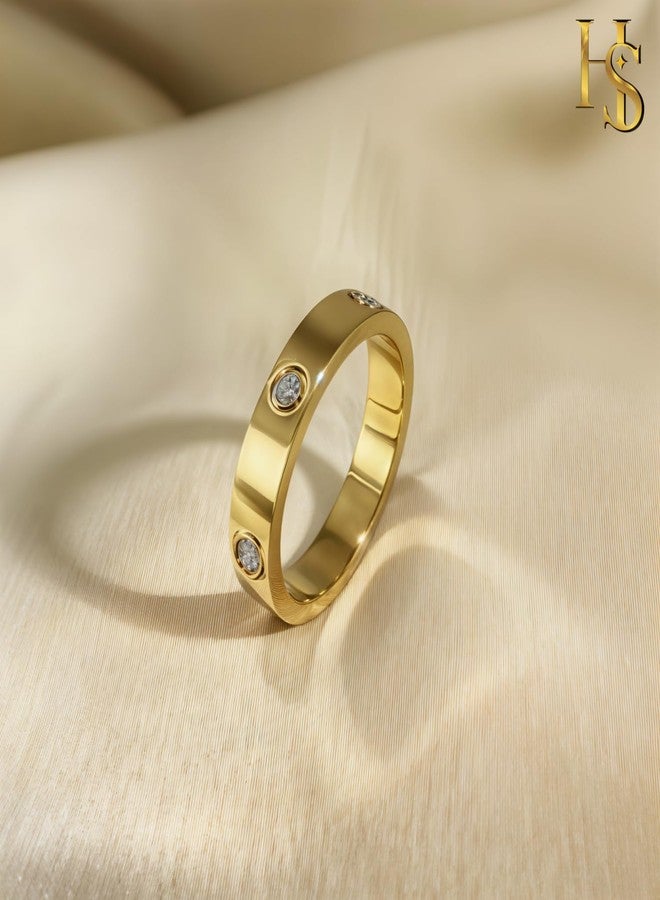 HighSpark Classic 18K Gold Plated Love Ring | Stainless Steel Women Stacking Ring Wedding Band | Lovely Gift - Gold 7 - Image 3